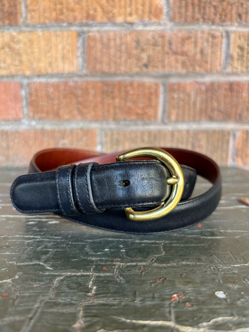 Vintage Coach Black Leather Belt Gold Brass Buckle Sz Large